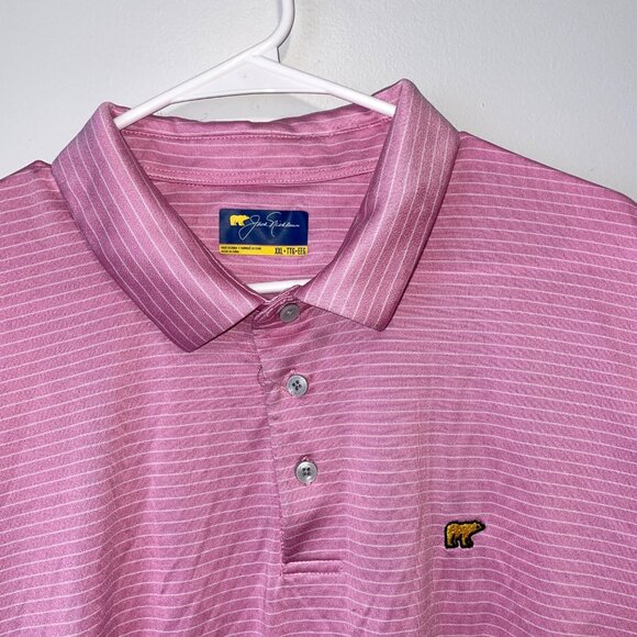 Jack Nicklaus Mens XXL Pink Striped Polo Shirt 100% Polyester Short Sleeve Class - Picture 3 of 8